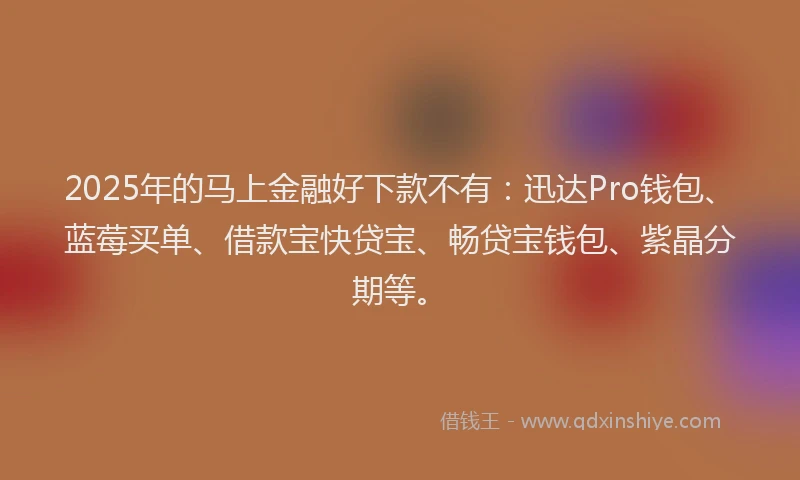 2025年的马上金融好下款不有：迅达Pro钱包、蓝莓买单、借款宝快贷宝、畅贷宝钱包、紫晶分期等。