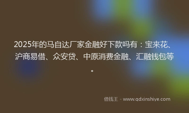 2025年的马自达厂家金融好下款吗有：宝来花、沪商易借、众安贷、中原消费金融、汇融钱包等。