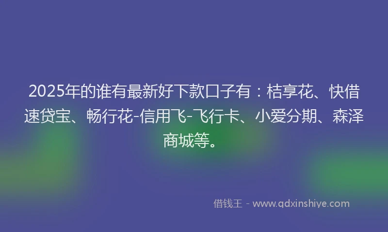 2025年的谁有最新好下款口子有：桔享花、快借速贷宝、畅行花-信用飞-飞行卡、小爱分期、森泽商城等。