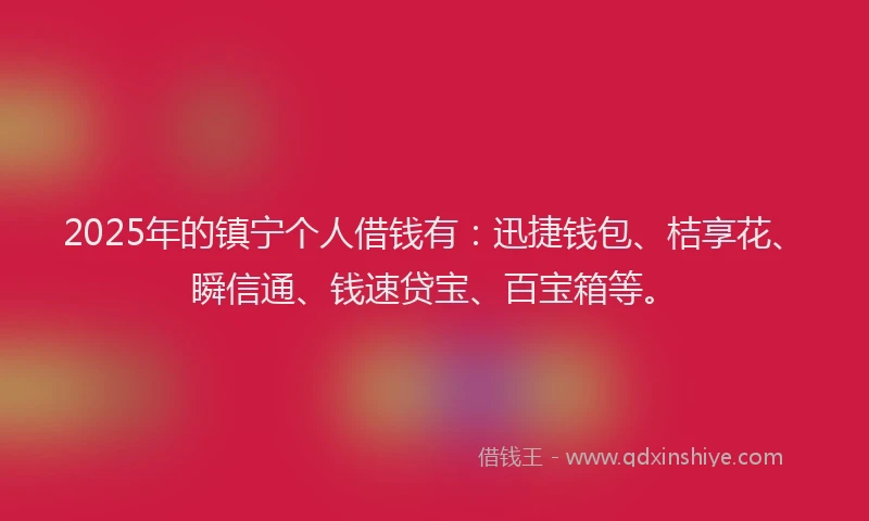 2025年的镇宁个人借钱有：迅捷钱包、桔享花、瞬信通、钱速贷宝、百宝箱等。