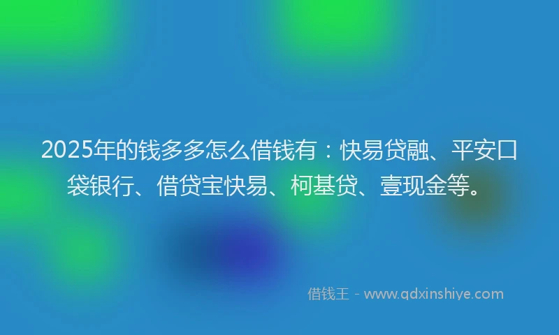 2025年的钱多多怎么借钱有：快易贷融、平安口袋银行、借贷宝快易、柯基贷、壹现金等。
