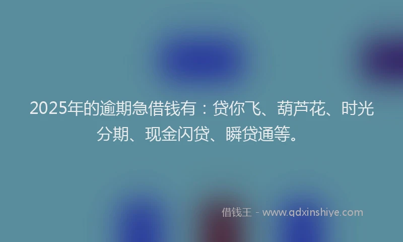 2025年的逾期急借钱有：贷你飞、葫芦花、时光分期、现金闪贷、瞬贷通等。