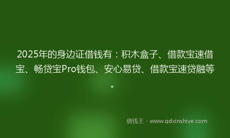 2025年的身边证借钱有：积木盒子、借款宝速借宝、畅贷宝Pro钱包、安心易贷、借款宝速贷融等。