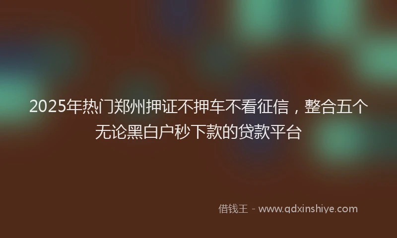 2025年热门郑州押证不押车不看征信，整合五个无论黑白户秒下款的贷款平台