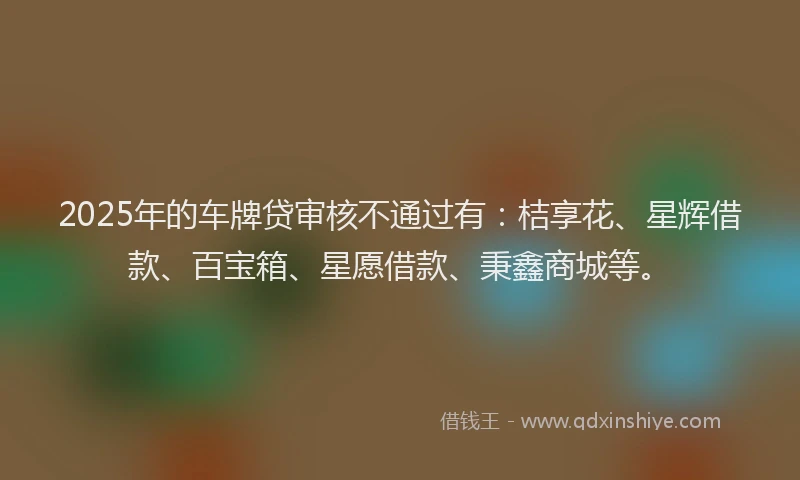 2025年的车牌贷审核不通过有：桔享花、星辉借款、百宝箱、星愿借款、秉鑫商城等。