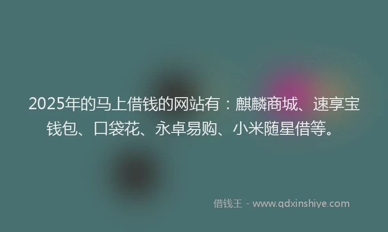 2025年的马上借钱的网站有：麒麟商城、速享宝钱包、口袋花、永卓易购、小米随星借等。