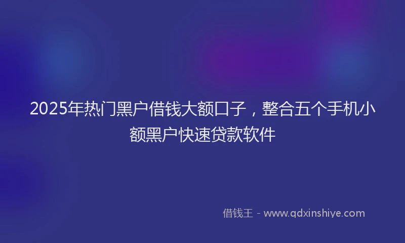 2025年热门黑户借钱大额口子，整合五个手机小额黑户快速贷款软件