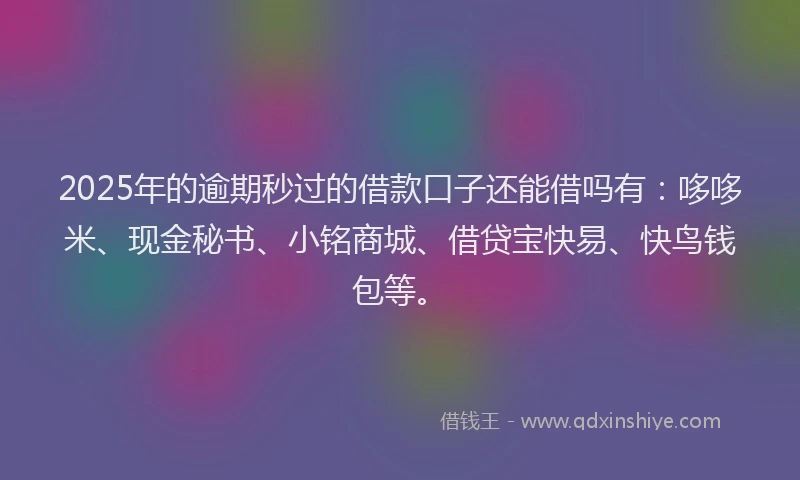 2025年的逾期秒过的借款口子还能借吗有：哆哆米、现金秘书、小铭商城、借贷宝快易、快鸟钱包等。