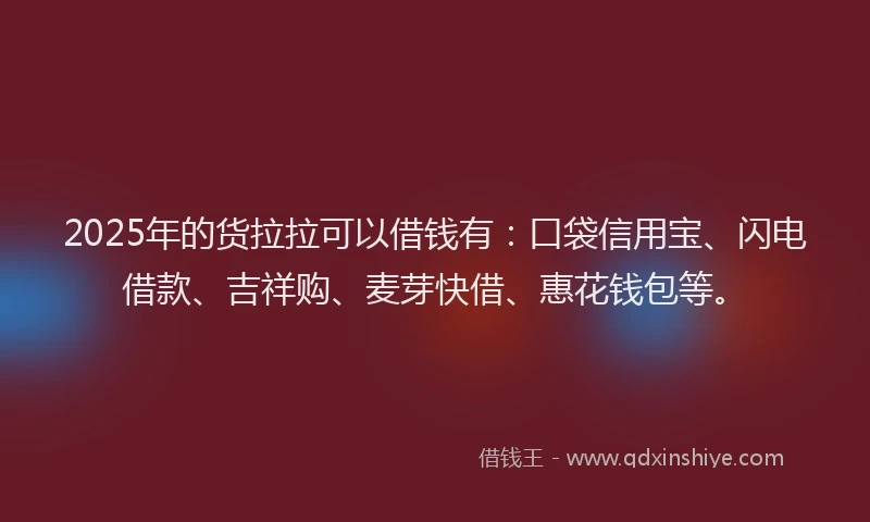 2025年的货拉拉可以借钱有：口袋信用宝、闪电借款、吉祥购、麦芽快借、惠花钱包等。