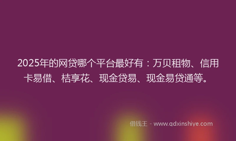 2025年的网贷哪个平台最好有：万贝租物、信用卡易借、桔享花、现金贷易、现金易贷通等。