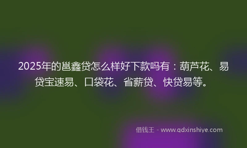 2025年的邕鑫贷怎么样好下款吗有：葫芦花、易贷宝速易、口袋花、省薪贷、快贷易等。