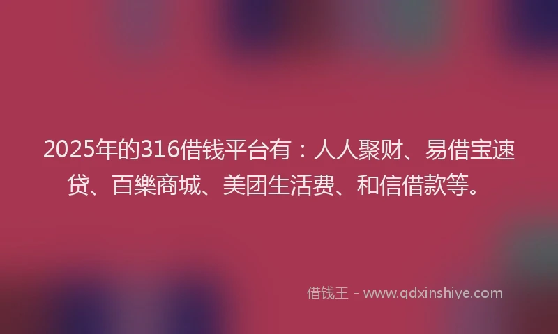 2025年的316借钱平台有：人人聚财、易借宝速贷、百樂商城、美团生活费、和信借款等。