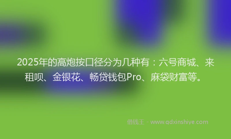 2025年的高炮按口径分为几种有：六号商城、来租呗、金银花、畅贷钱包Pro、麻袋财富等。