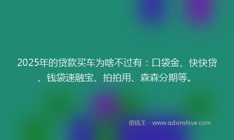 2025年的贷款买车为啥不过有：口袋金、快快贷、钱袋速融宝、拍拍用、森森分期等。