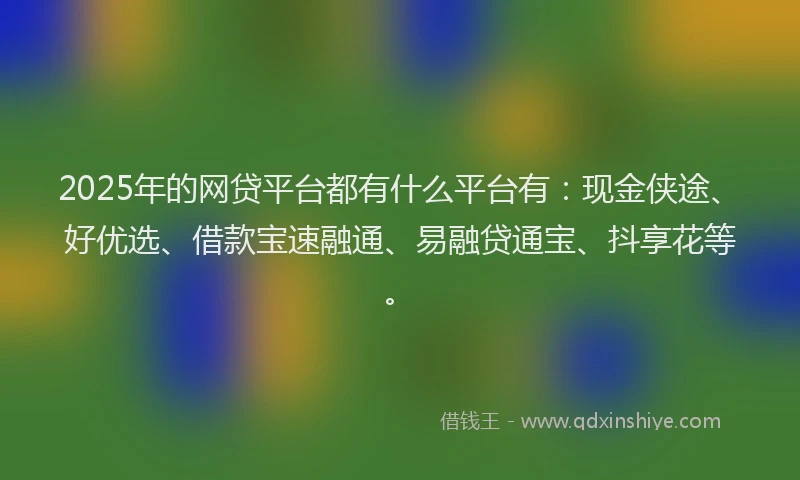2025年的网贷平台都有什么平台有：现金侠途、好优选、借款宝速融通、易融贷通宝、抖享花等。