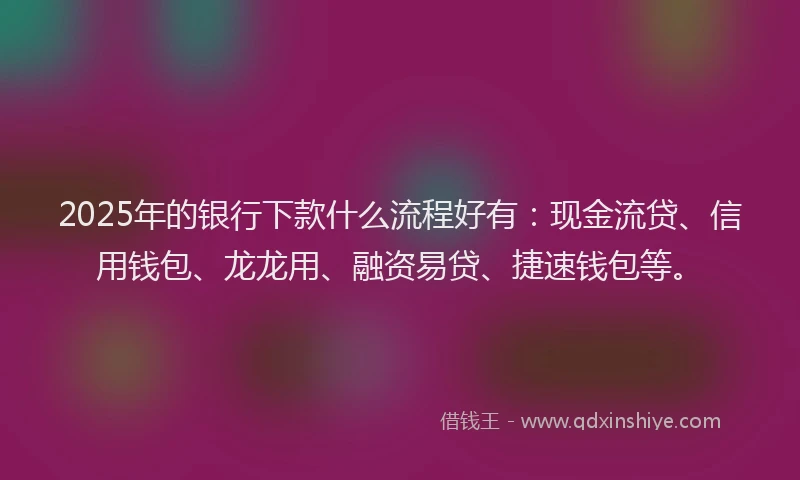 2025年的银行下款什么流程好有：现金流贷、信用钱包、龙龙用、融资易贷、捷速钱包等。