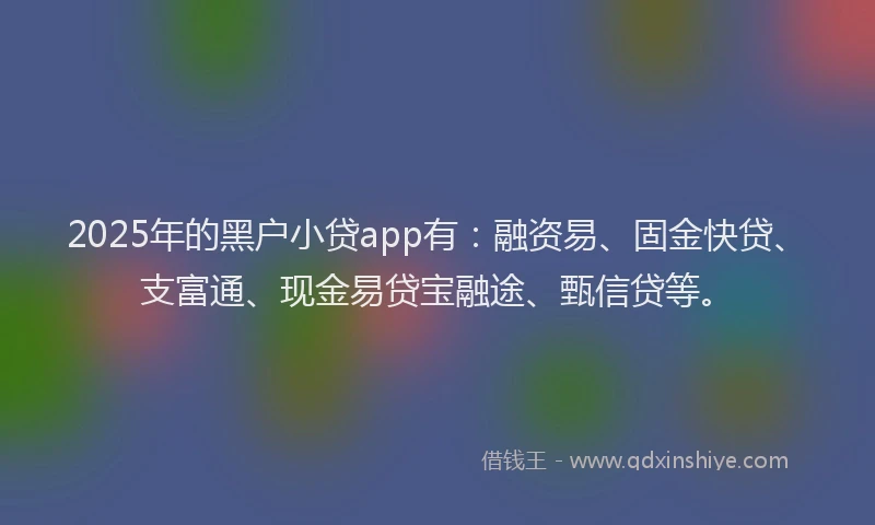 2025年的黑户小贷app有：融资易、固金快贷、支富通、现金易贷宝融途、甄信贷等。