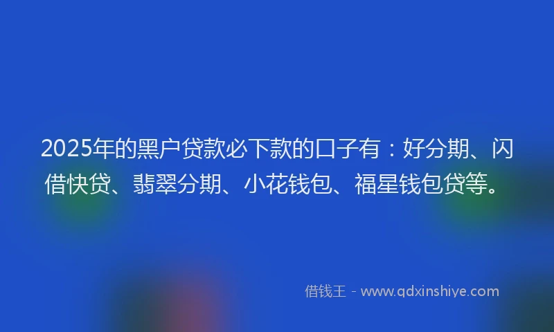 2025年的黑户贷款必下款的口子有：好分期、闪借快贷、翡翠分期、小花钱包、福星钱包贷等。