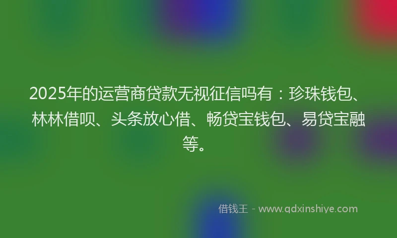 2025年的运营商贷款无视征信吗有：珍珠钱包、林林借呗、头条放心借、畅贷宝钱包、易贷宝融等。