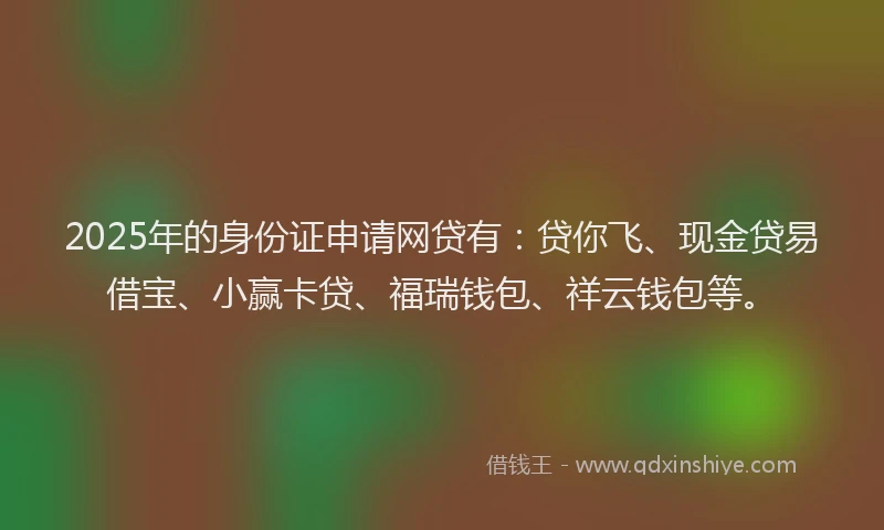 2025年的身份证申请网贷有：贷你飞、现金贷易借宝、小赢卡贷、福瑞钱包、祥云钱包等。