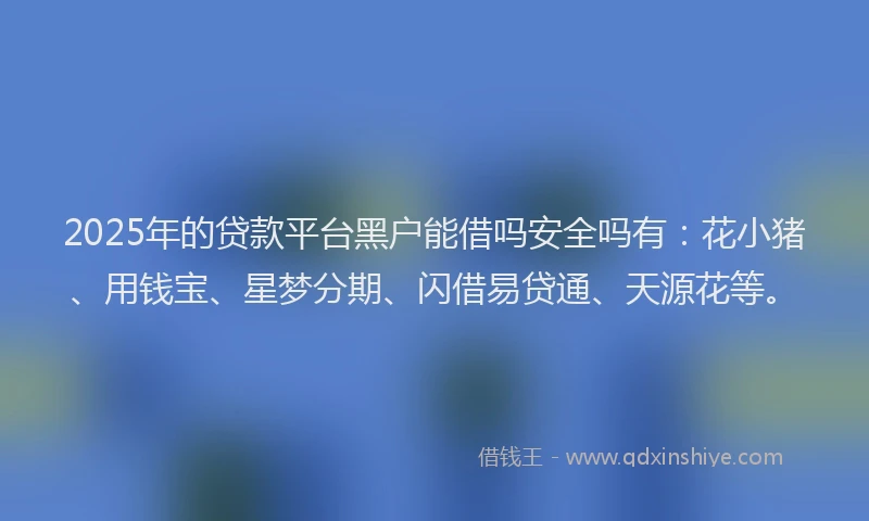 2025年的贷款平台黑户能借吗安全吗有：花小猪、用钱宝、星梦分期、闪借易贷通、天源花等。