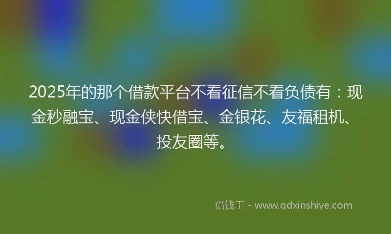 2025年的那个借款平台不看征信不看负债有：现金秒融宝、现金侠快借宝、金银花、友福租机、投友圈等。