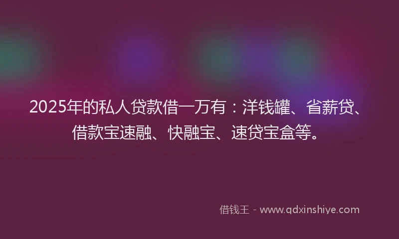 2025年的私人贷款借一万有：洋钱罐、省薪贷、借款宝速融、快融宝、速贷宝盒等。