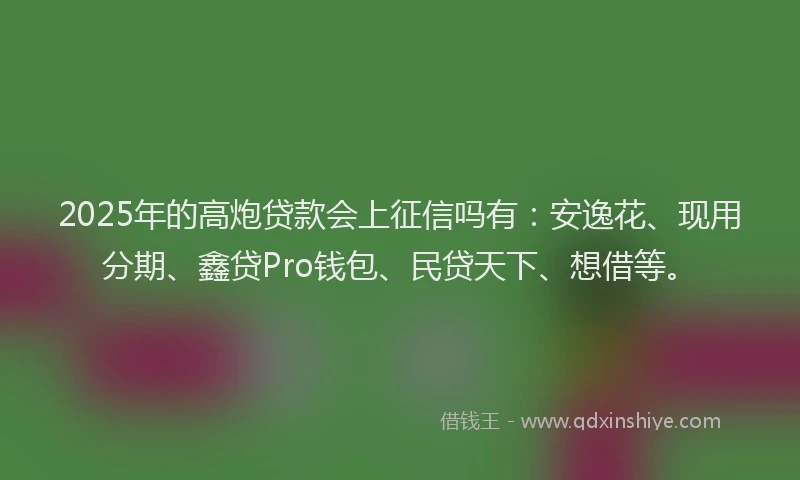 2025年的高炮贷款会上征信吗有：安逸花、现用分期、鑫贷Pro钱包、民贷天下、想借等。