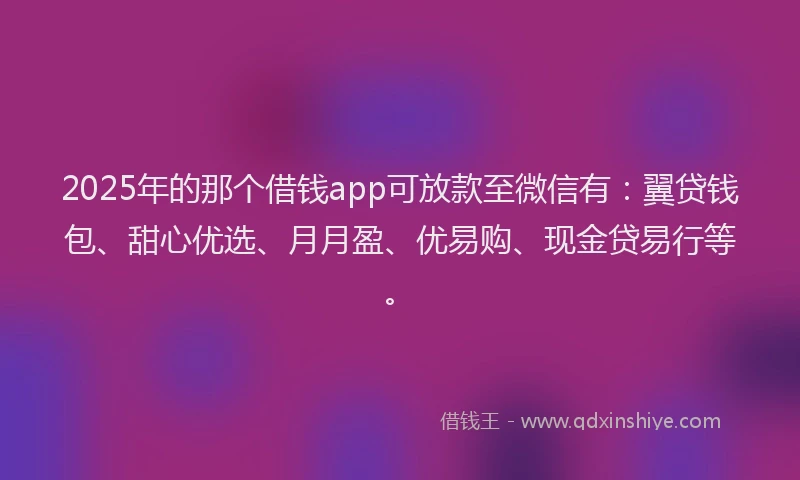 2025年的那个借钱app可放款至微信有：翼贷钱包、甜心优选、月月盈、优易购、现金贷易行等。