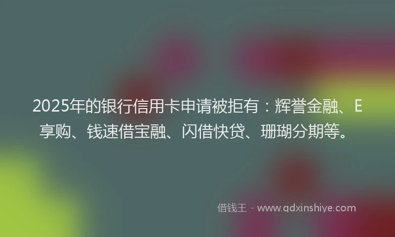 2025年的银行信用卡申请被拒有：辉誉金融、E享购、钱速借宝融、闪借快贷、珊瑚分期等。