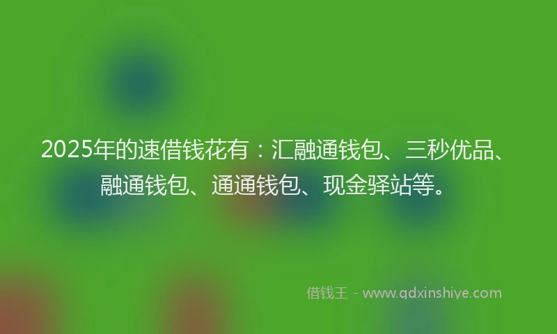 2025年的速借钱花有：汇融通钱包、三秒优品、融通钱包、通通钱包、现金驿站等。