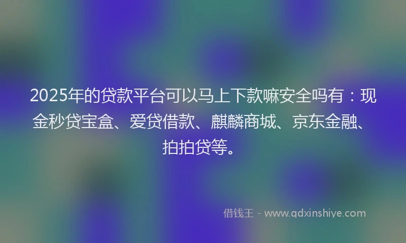 2025年的贷款平台可以马上下款嘛安全吗有：现金秒贷宝盒、爱贷借款、麒麟商城、京东金融、拍拍贷等。