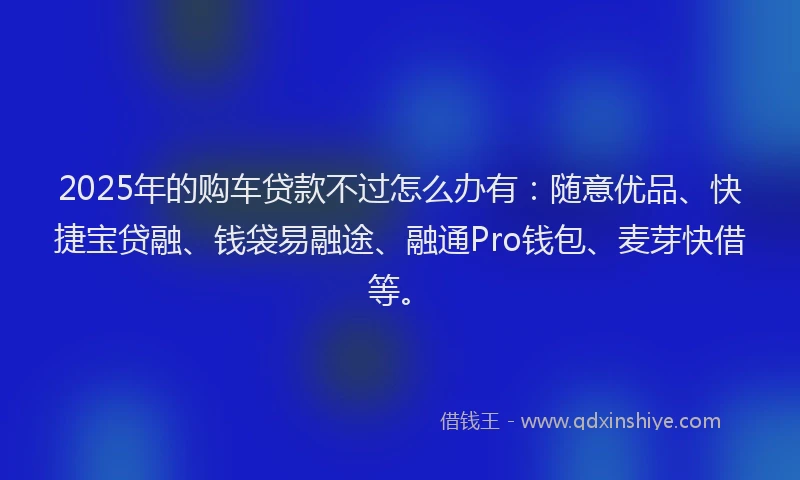 2025年的购车贷款不过怎么办有：随意优品、快捷宝贷融、钱袋易融途、融通Pro钱包、麦芽快借等。