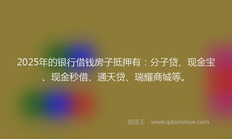 2025年的银行借钱房子抵押有：分子贷、现金宝、现金秒借、通天贷、瑞耀商城等。