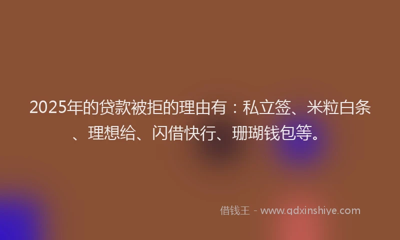2025年的贷款被拒的理由有：私立签、米粒白条、理想给、闪借快行、珊瑚钱包等。