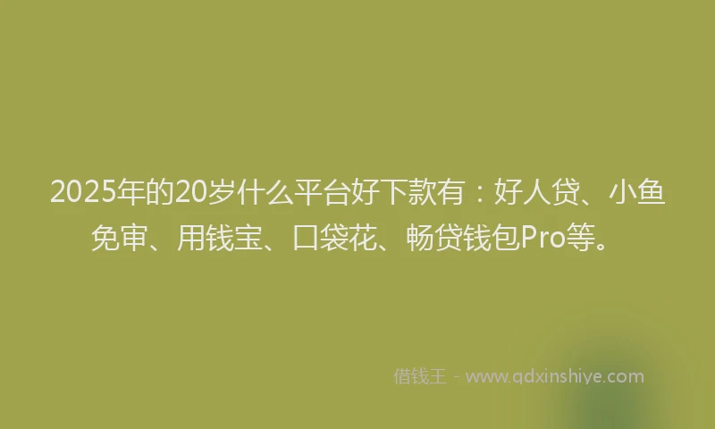 2025年的20岁什么平台好下款有：好人贷、小鱼免审、用钱宝、口袋花、畅贷钱包Pro等。