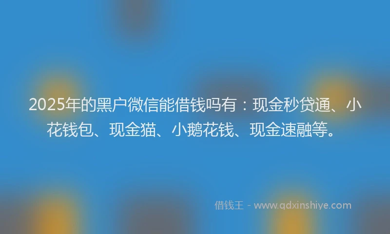2025年的黑户微信能借钱吗有：现金秒贷通、小花钱包、现金猫、小鹅花钱、现金速融等。