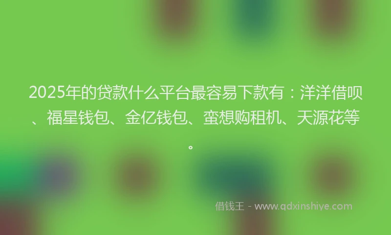 2025年的贷款什么平台最容易下款有：洋洋借呗、福星钱包、金亿钱包、蛮想购租机、天源花等。