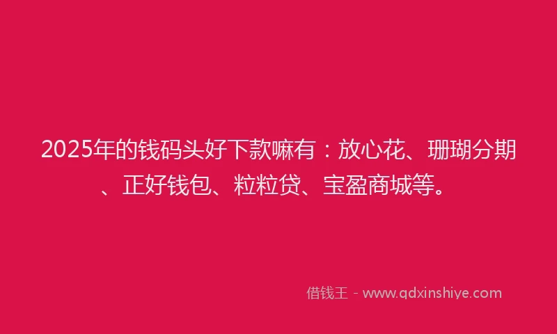 2025年的钱码头好下款嘛有：放心花、珊瑚分期、正好钱包、粒粒贷、宝盈商城等。