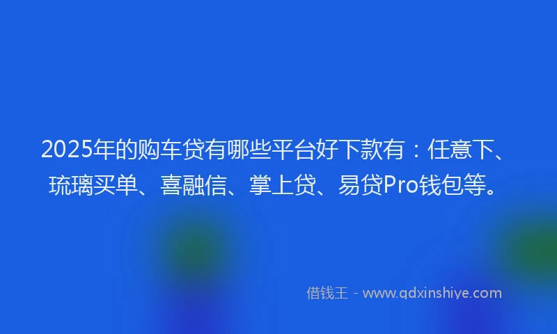 2025年的购车贷有哪些平台好下款有：任意下、琉璃买单、喜融信、掌上贷、易贷Pro钱包等。
