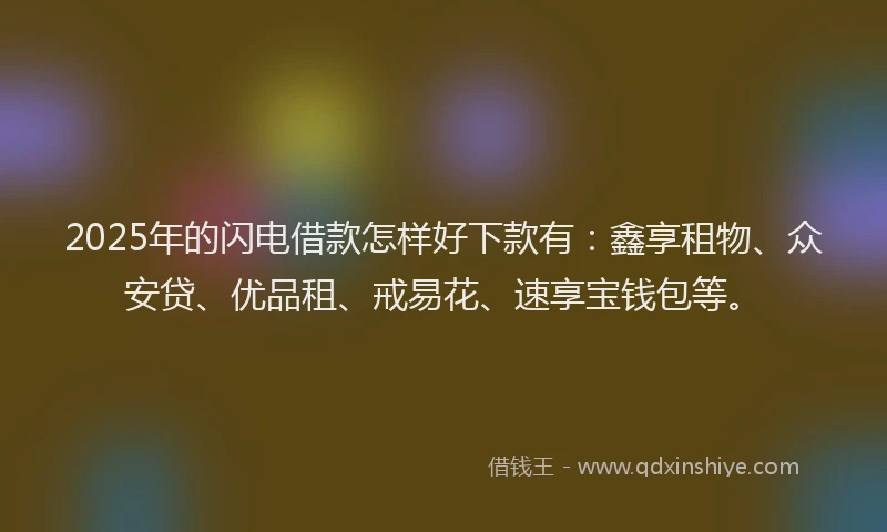 2025年的闪电借款怎样好下款有：鑫享租物、众安贷、优品租、戒易花、速享宝钱包等。
