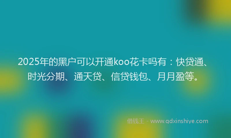 2025年的黑户可以开通koo花卡吗有：快贷通、时光分期、通天贷、信贷钱包、月月盈等。