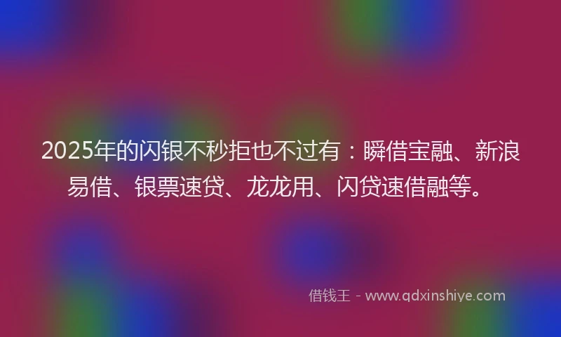 2025年的闪银不秒拒也不过有：瞬借宝融、新浪易借、银票速贷、龙龙用、闪贷速借融等。