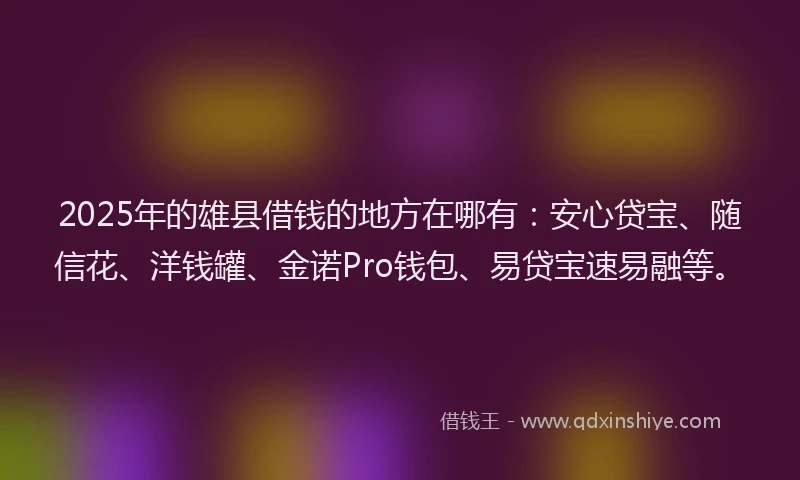 2025年的雄县借钱的地方在哪有：安心贷宝、随信花、洋钱罐、金诺Pro钱包、易贷宝速易融等。