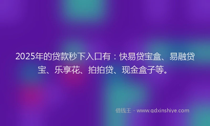 2025年的贷款秒下入口有：快易贷宝盒、易融贷宝、乐享花、拍拍贷、现金盒子等。