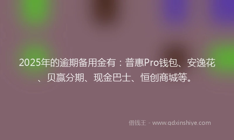 2025年的逾期备用金有：普惠Pro钱包、安逸花、贝赢分期、现金巴士、恒创商城等。