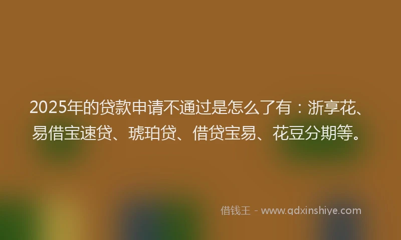 2025年的贷款申请不通过是怎么了有：浙享花、易借宝速贷、琥珀贷、借贷宝易、花豆分期等。