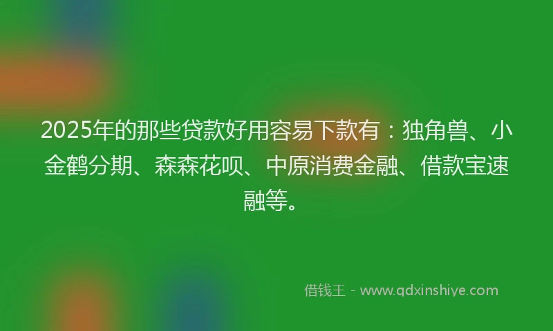 2025年的那些贷款好用容易下款有：独角兽、小金鹤分期、森森花呗、中原消费金融、借款宝速融等。