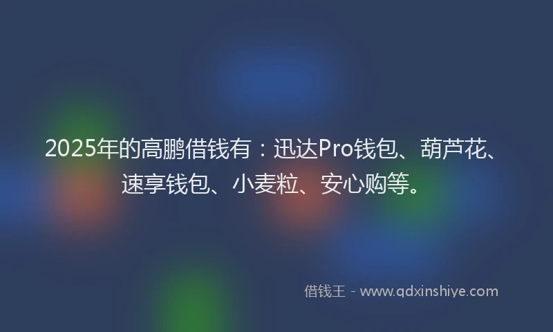 2025年的高鹏借钱有：迅达Pro钱包、葫芦花、速享钱包、小麦粒、安心购等。