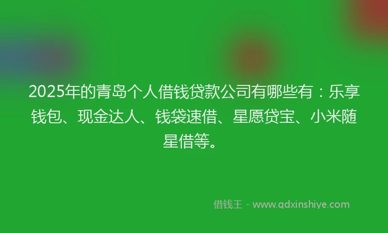 2025年的青岛个人借钱贷款公司有哪些有：乐享钱包、现金达人、钱袋速借、星愿贷宝、小米随星借等。